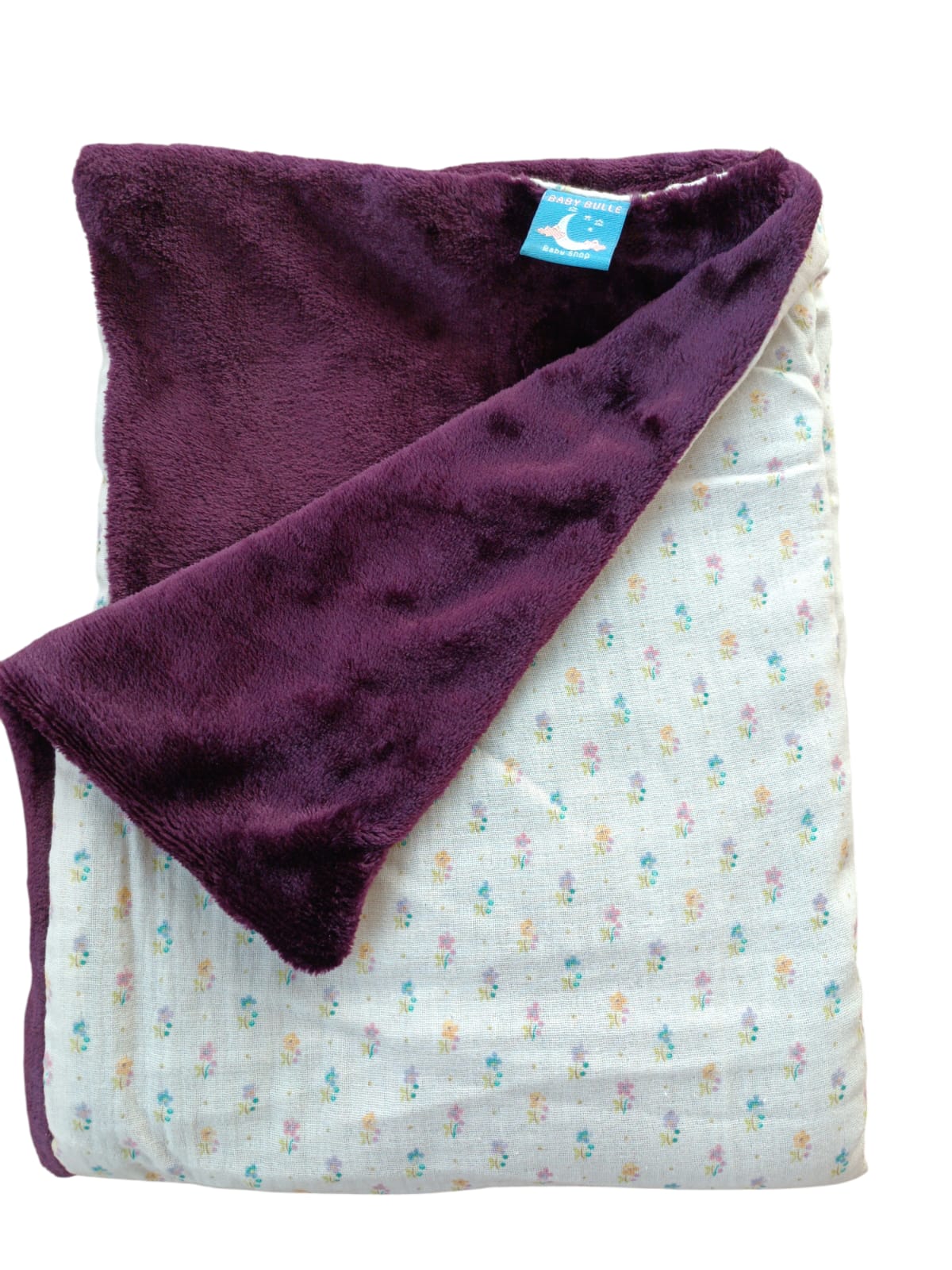 Couverture Fleurie en Gaz de coton- Aubergine