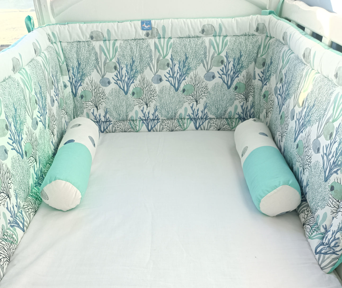 Tour de lit avec boudin 60*75*75 - Marrin vert eau