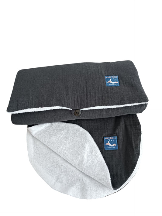 Tapis à langer & protège épaule Gaz de coton gris