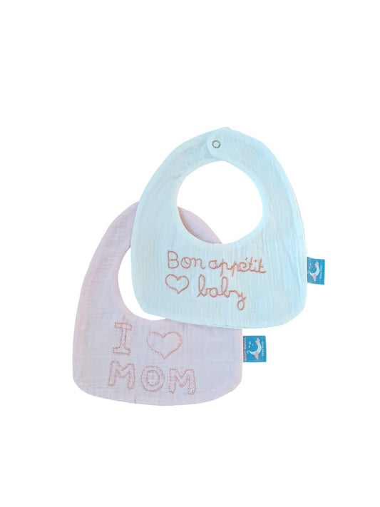Pack 2 Bavoirs brodés - Blanc et Rose