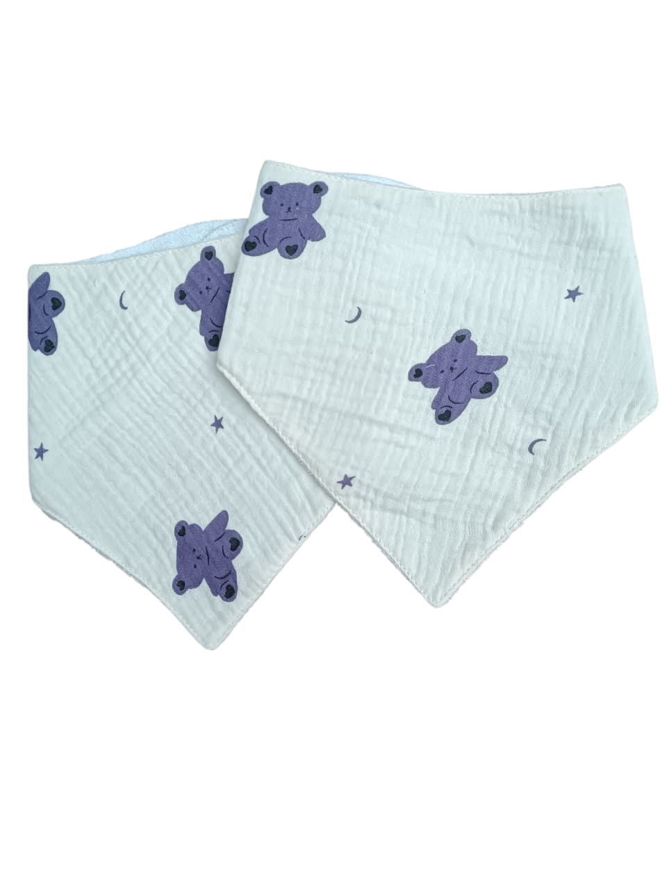 Pack 2 Bavoirs Bandana  ours violet - blanc cassé