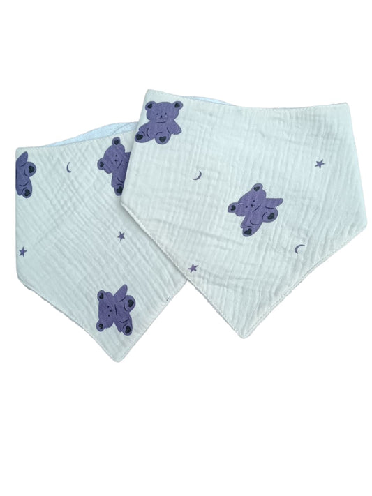 Pack 2 Bavoirs Bandana  ours violet - blanc cassé